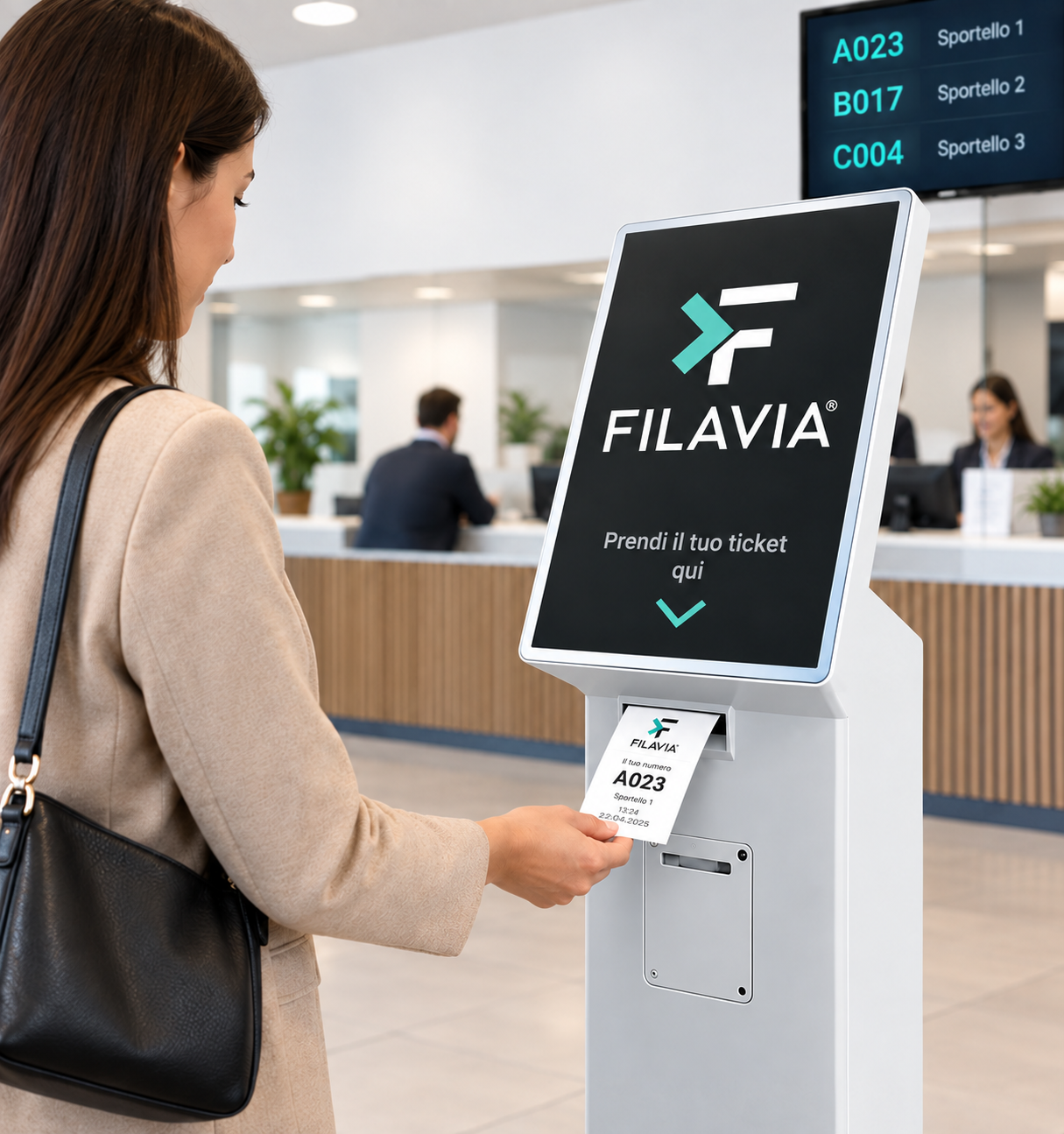 Sistema elimina code con erogatore biglietti e gestione delle attese